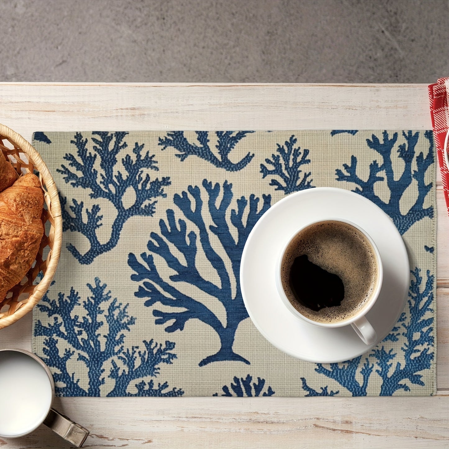 Blue Coral Placemats – Set of 4 Linen Table Mats, 12"x18"