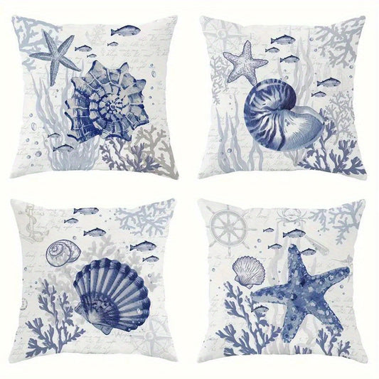 Ocean Starfish & Marine Life Velvet Pillow Covers – 18" x 18"
