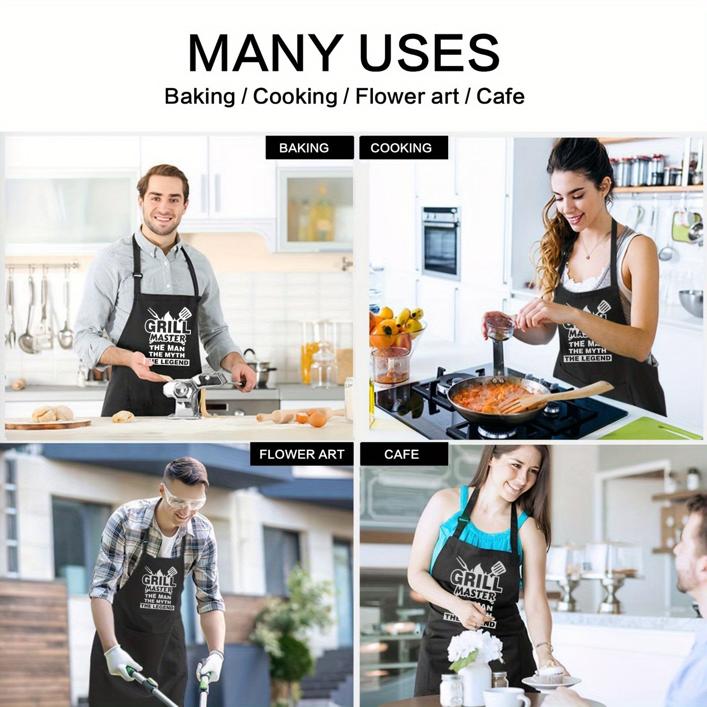 "Grill Master The Man, The Myth, The Legend” Apron – Adjustable Unisex Cooking & BBQ Apron with Pockets (23.5" x 31.5")