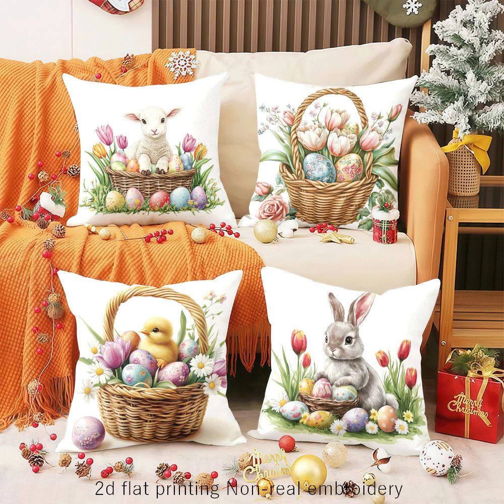Heritage Spring Pillow Cover Collection – Bunny, Lamb & Chick, 18"x18"