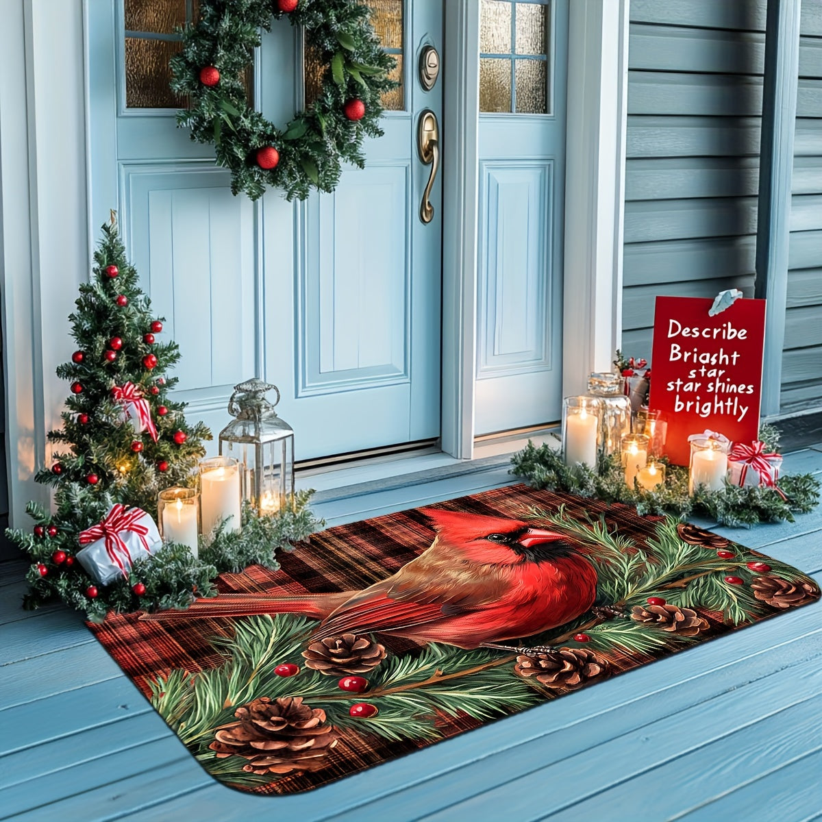 Cardinal & Pine Branch Plaid Holiday Mat or Runner – 2x3', 1.5x4'