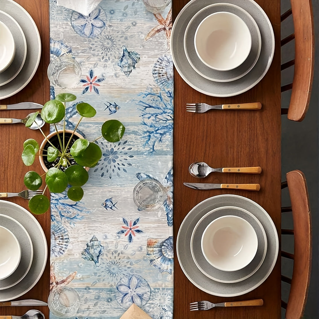 Ocean Coral Table Runner – Coastal Pattern, 13" x 17" / 13" x 72"