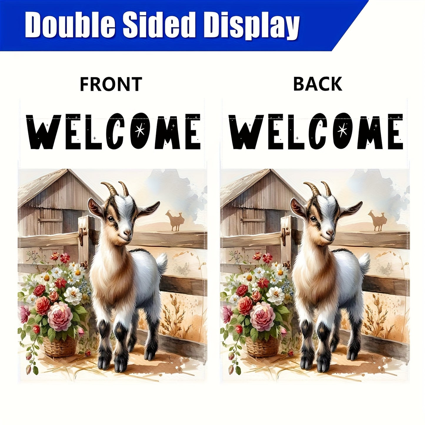Welcome Goat & Flowers Garden Flag – 12" x 18"