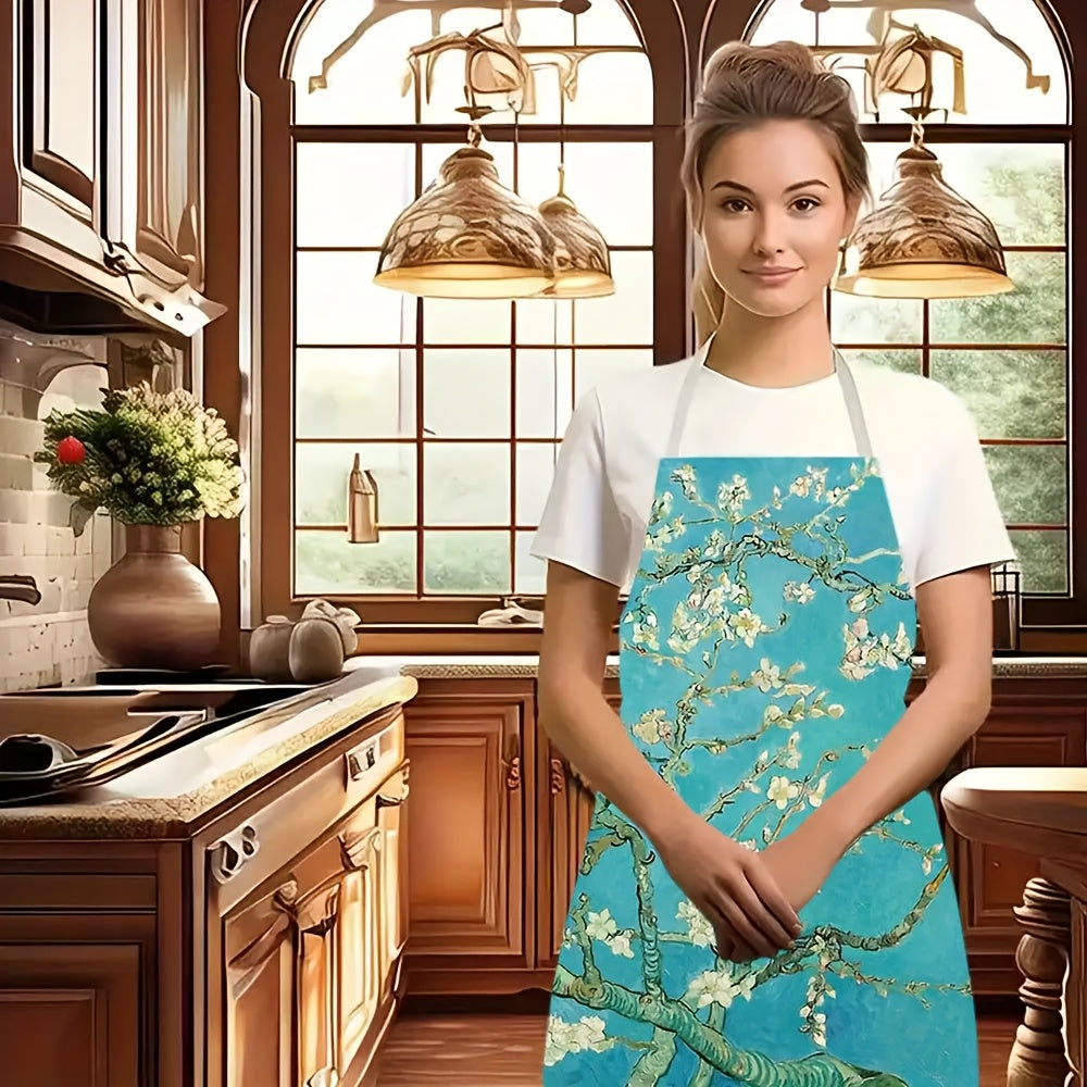 Turquoise Cherry Blossom Apron – Fine Art–Inspired Floral Design