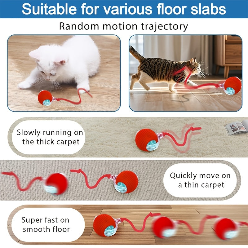 Interactive Rolling Cat Toy Ball with Tail Rope – USB Rechargeable