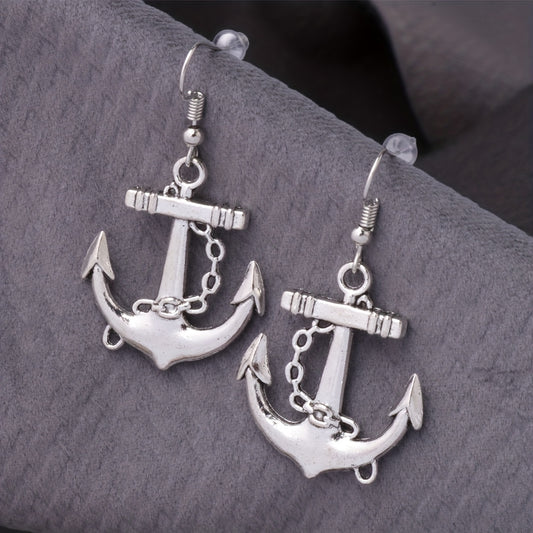 Vintage Anchor Drop Earrings – Antique Silver