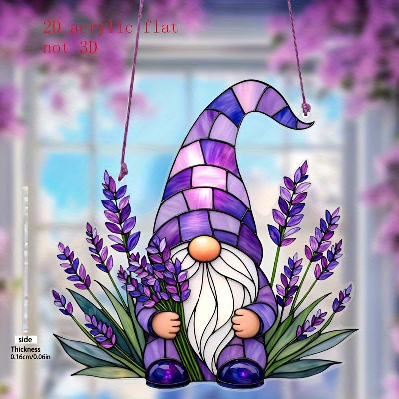 Lavender Gnome Acrylic Suncatcher – Window Hanging, 6"