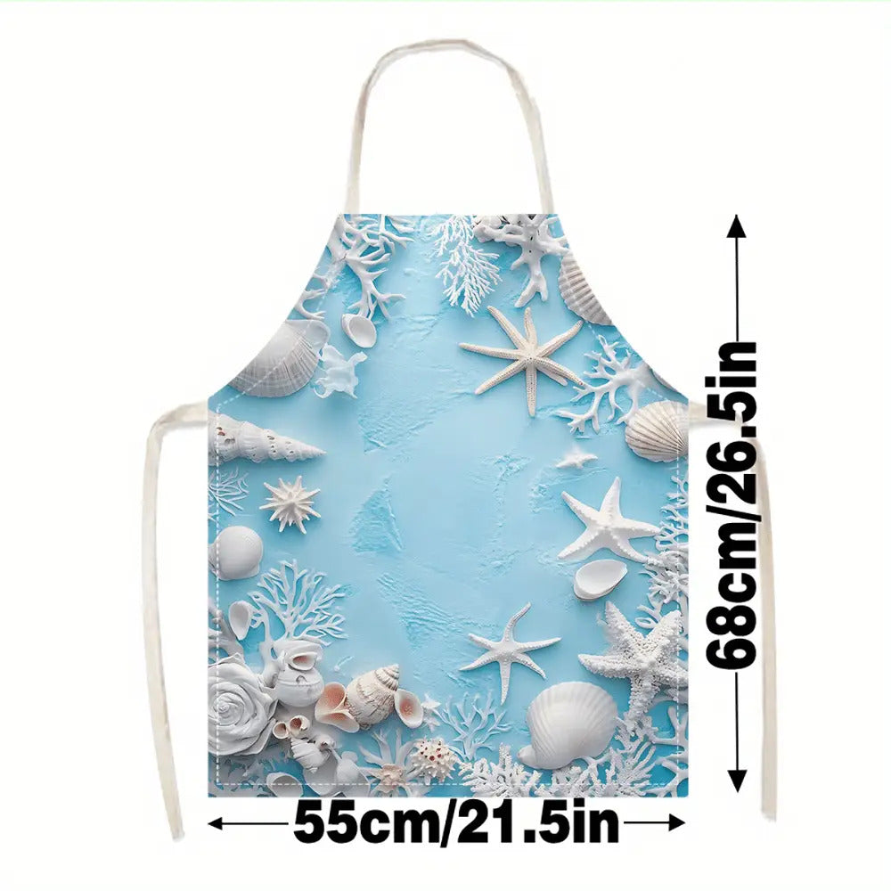 Turquoise Oceanic Coastal Apron – Heavy-Duty Linen, (21.65" x 26.77")