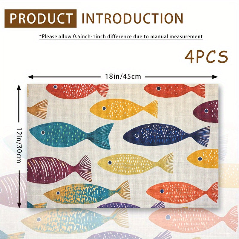 Colorful Fish Placemats – Set of 4 Coastal Table Mats, 12"x18"