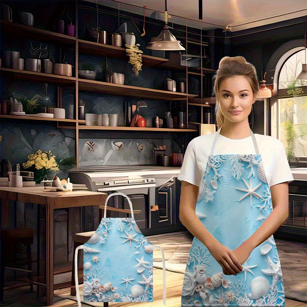 Turquoise Oceanic Coastal Apron – Heavy-Duty Linen, (21.65" x 26.77")