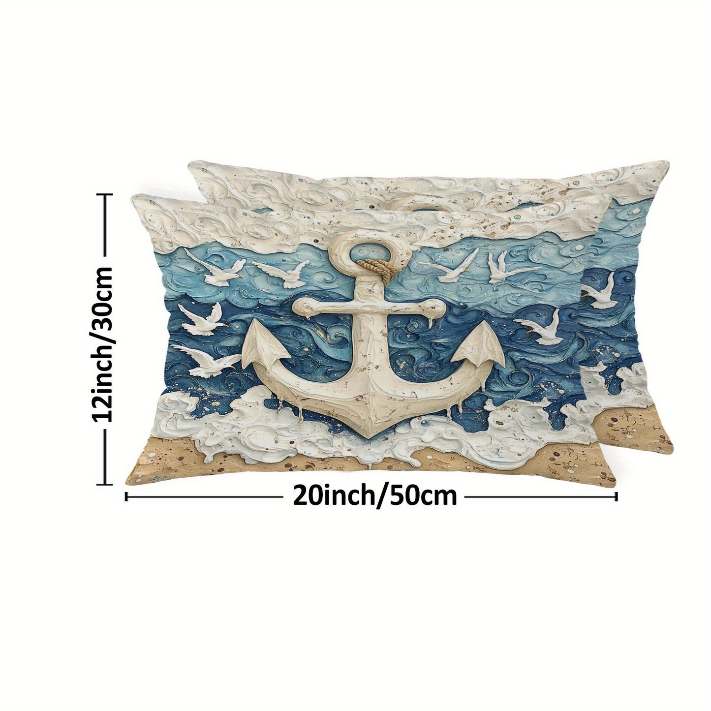 Anchor & Seagull Design Throw Pillow Covers – 12"x20"