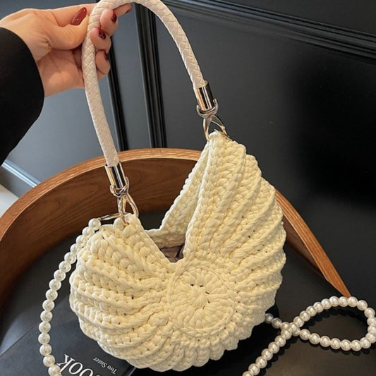 Handmade Woven Boho Conch Bag – Grass Green Crossbody Purse