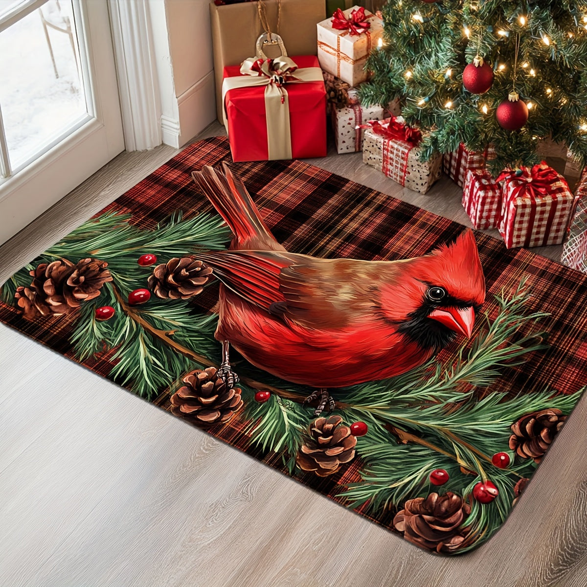 Cardinal & Pine Branch Plaid Holiday Mat or Runner – 2x3', 1.5x4'