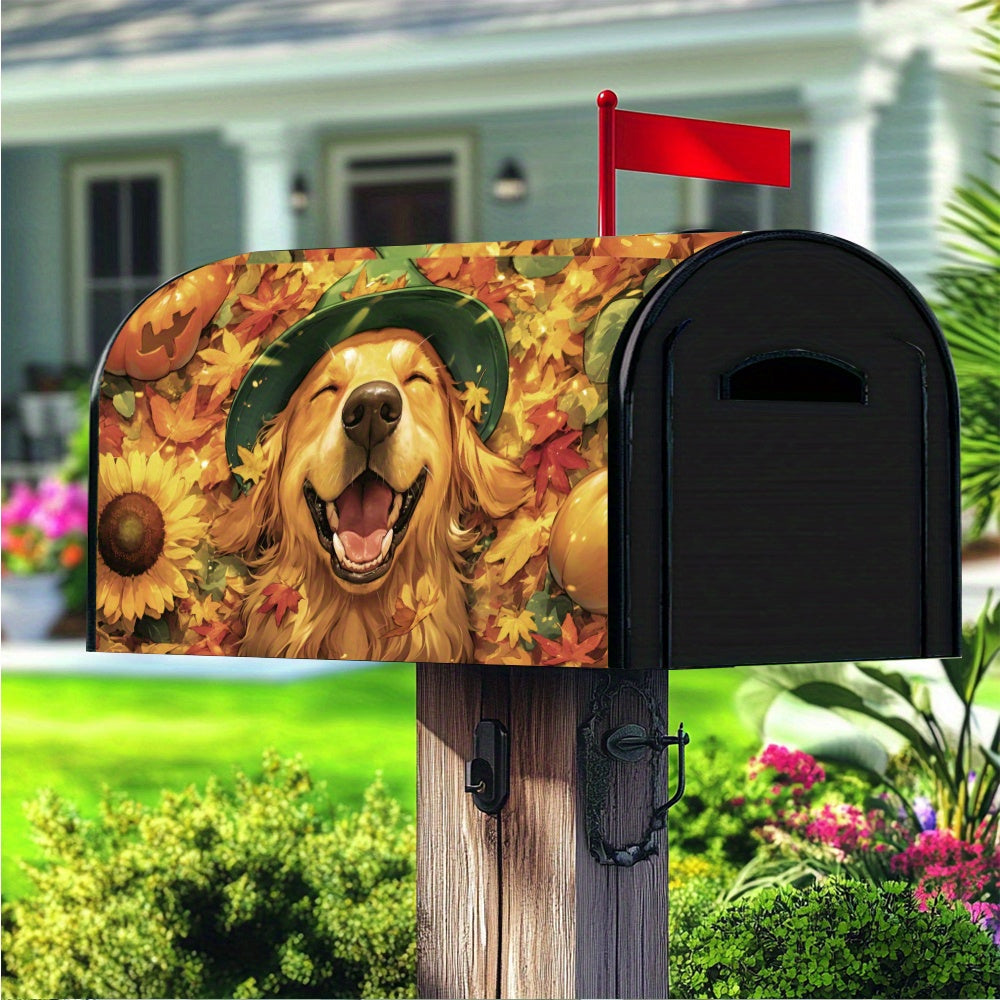 Autumn Golden Retriever Mailbox Cover – 21x18" Magnetic Fall Garden Décor