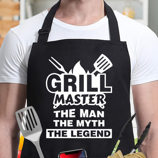 "Grill Master The Man, The Myth, The Legend” Apron – Adjustable Unisex Cooking & BBQ Apron with Pockets (23.5" x 31.5")