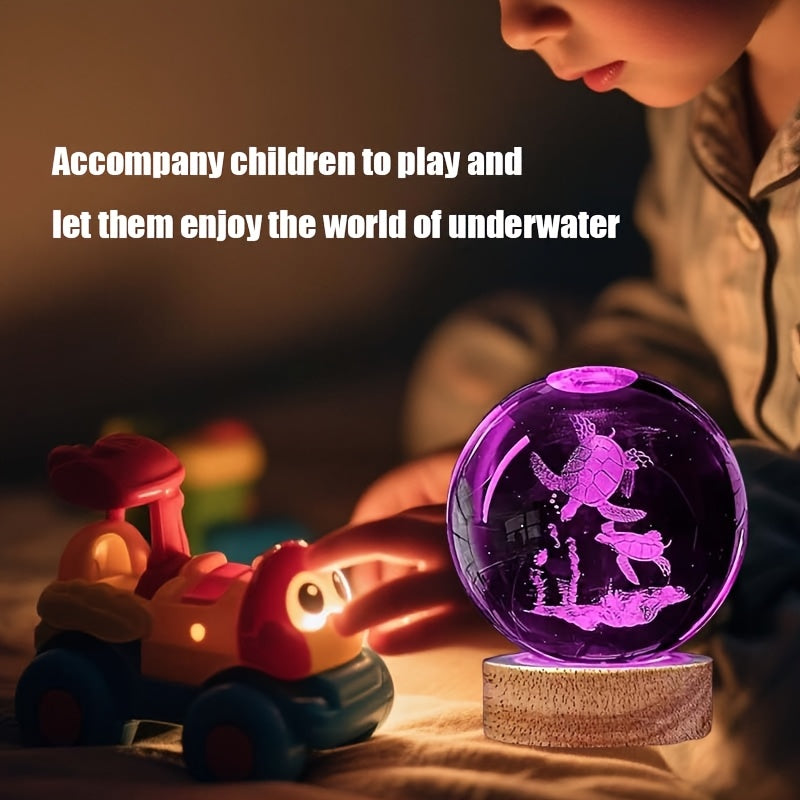 3D Turtle Crystal Ball LED Lamp – 16-Color USB Glass Sphere, 2.36"