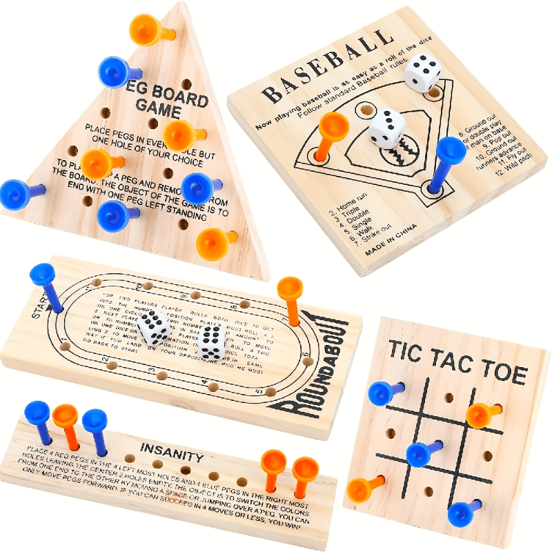 5-in-1 Family Multi-Game Set – Wooden Boards & Travel-Friendly Brain Teasers
