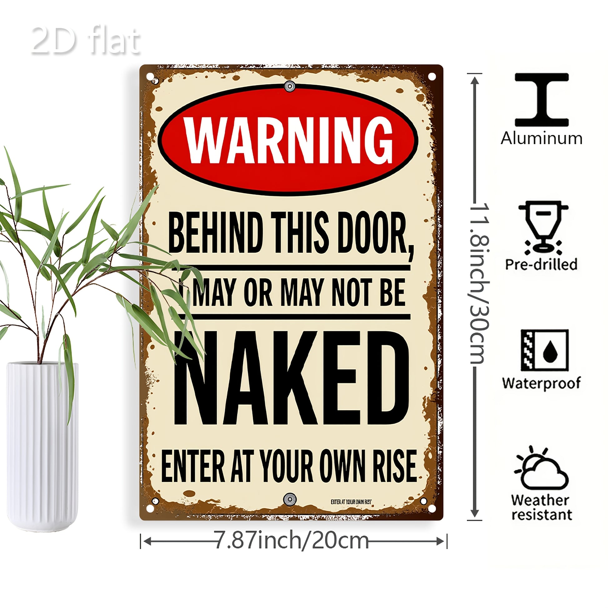 Mysterious "Warning Behind This Door" metal sign for a humorous and intriguing décor accent – 8x12".