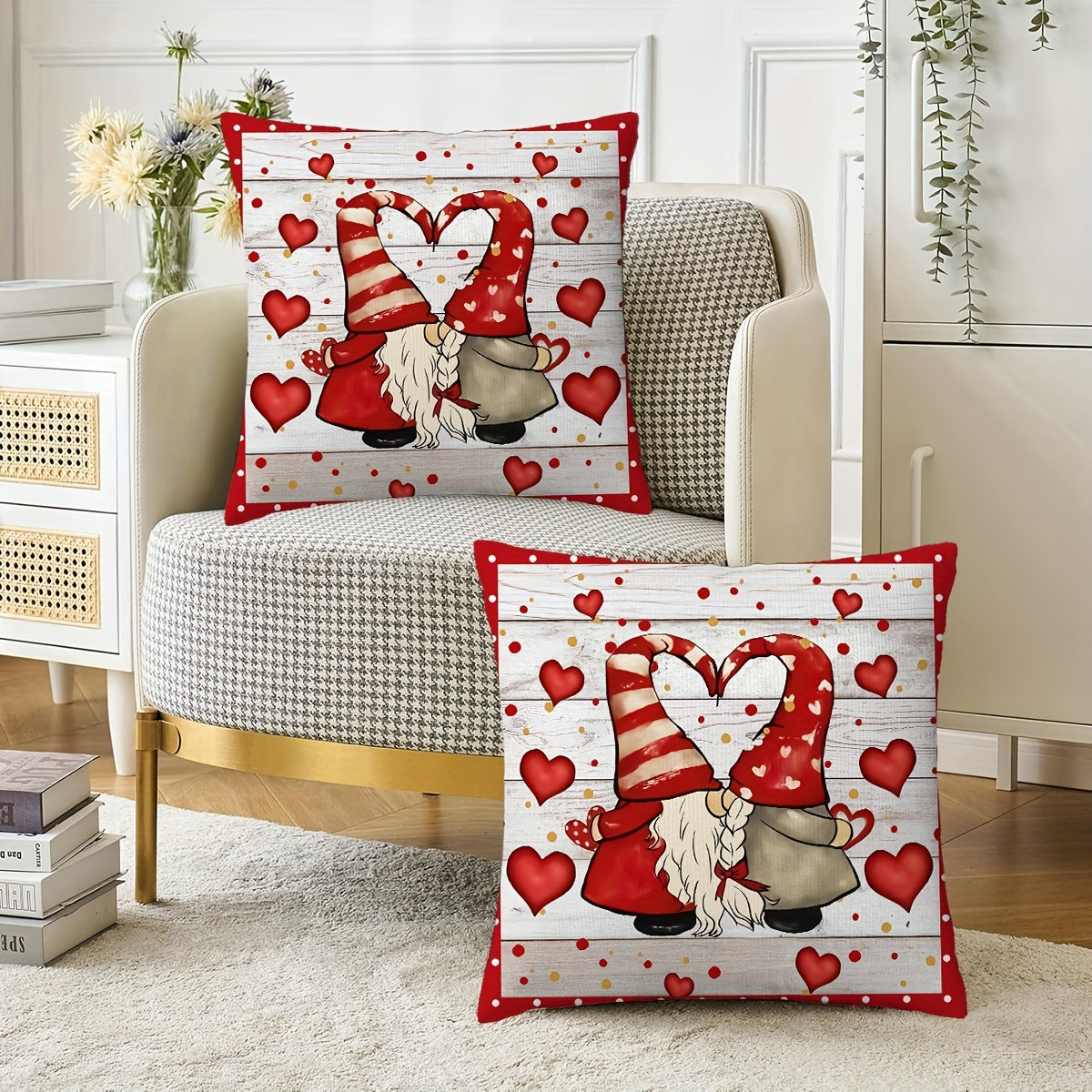 Valentine’s Gnome Love Pillow Cover – Red Heart, 18"x18"