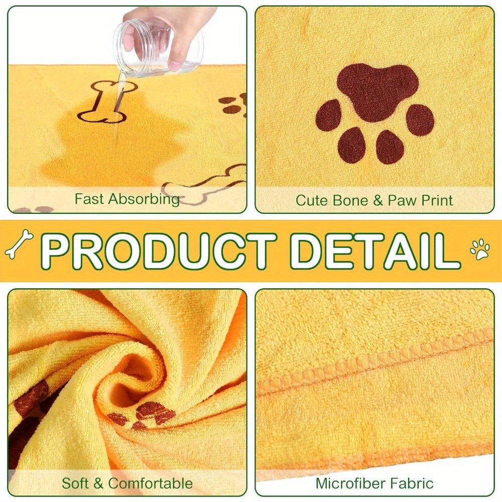 Paw Print & Dog Bone Pet Towel – Quick-Dry Absorbent Design, 19.6x37.4