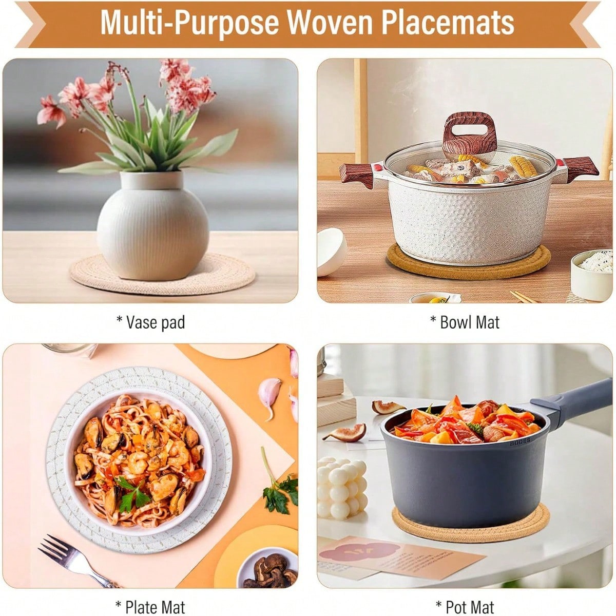 Trivet Mats Set for Hot Dishes – 5-Piece Heat-Resistant Pot Holders for Kitchen, Counter, or Table – Available in Gray or Brown