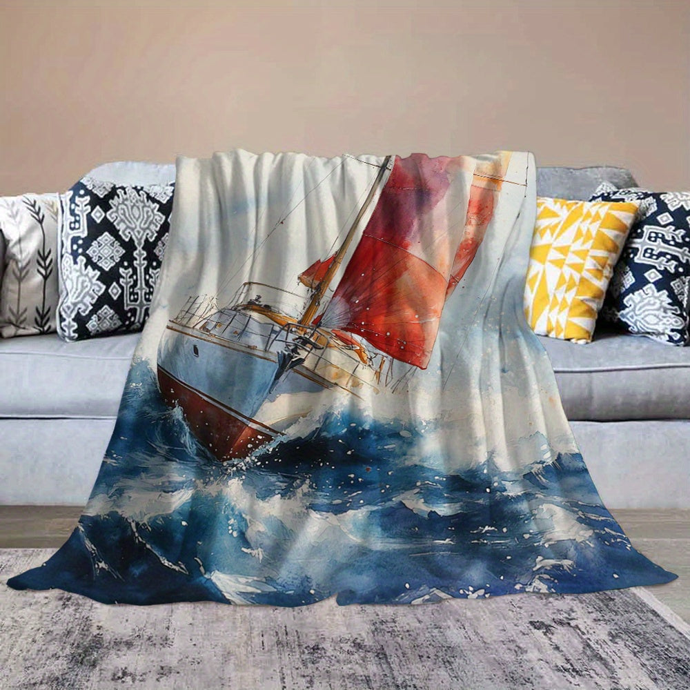 Watercolor Sailboat Flannel Throw – 50x60