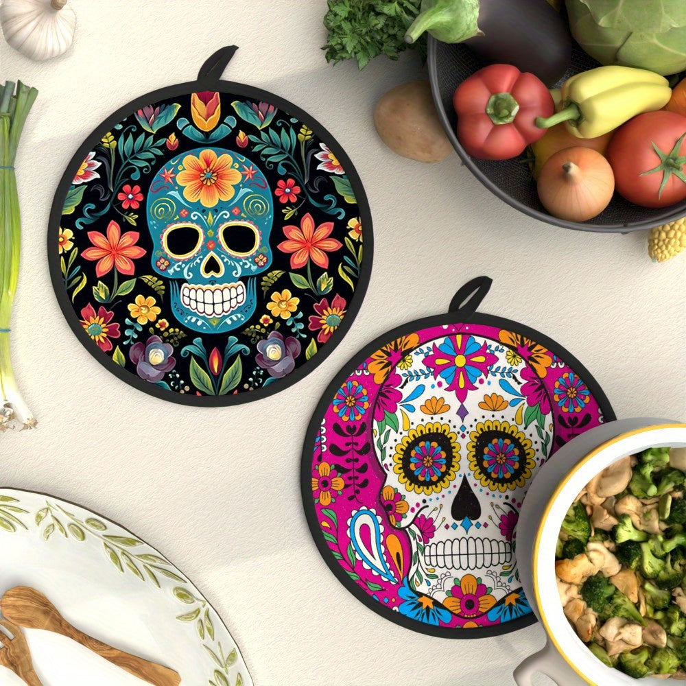 Sugar Skull Potholders – Double-Sided, Heat-Resistant 2-Piece Set