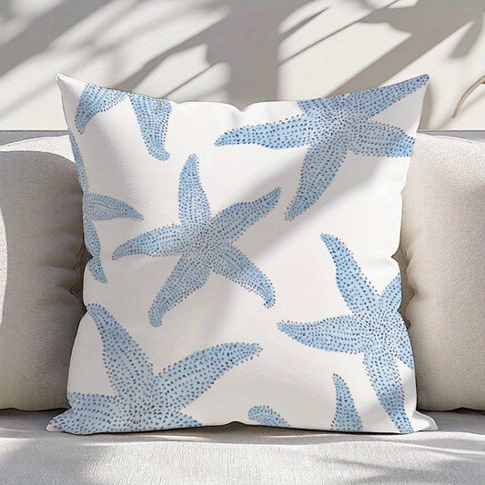 Coastal Retro Blue Starfish Pillow Cover – Double-Sided Nautical Accent, 16x16"