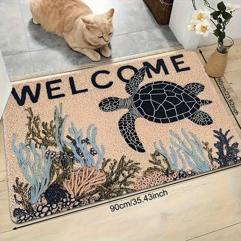 Sea Turtle & Coral Reef Coastal Welcome Mat – 2x2.5'