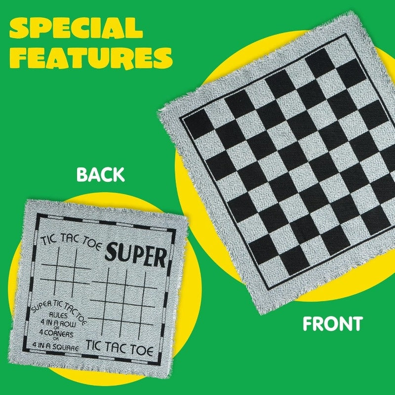 3-in-1 Giant Checkers & Tic-Tac-Toe Set – Reversible Mat for Indoor & Outdoor Fun