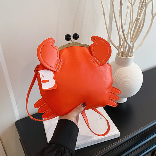 Women’s Cute Crab Crossbody Bag – Tangerine Small Square Handbag with Zipper Closure