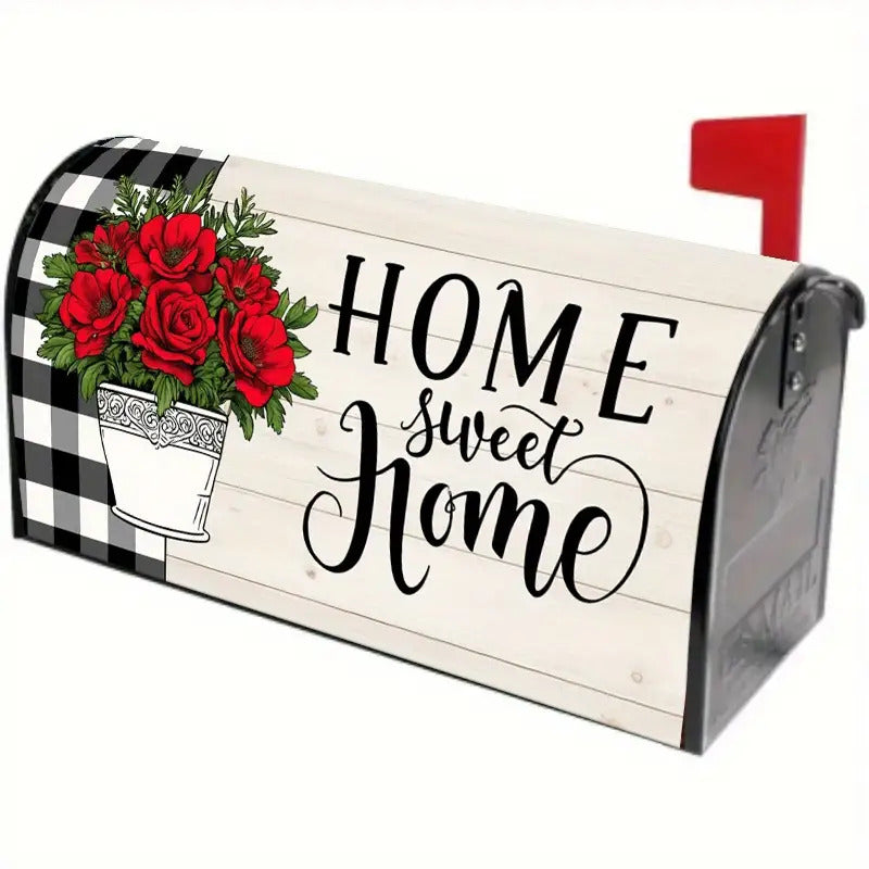 Red Rose “Home Sweet Home” Mailbox Cover – Adjustable Buckle, 18" x 21"